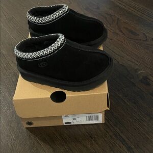 UGG Kids Black Slippers with Gray Trim